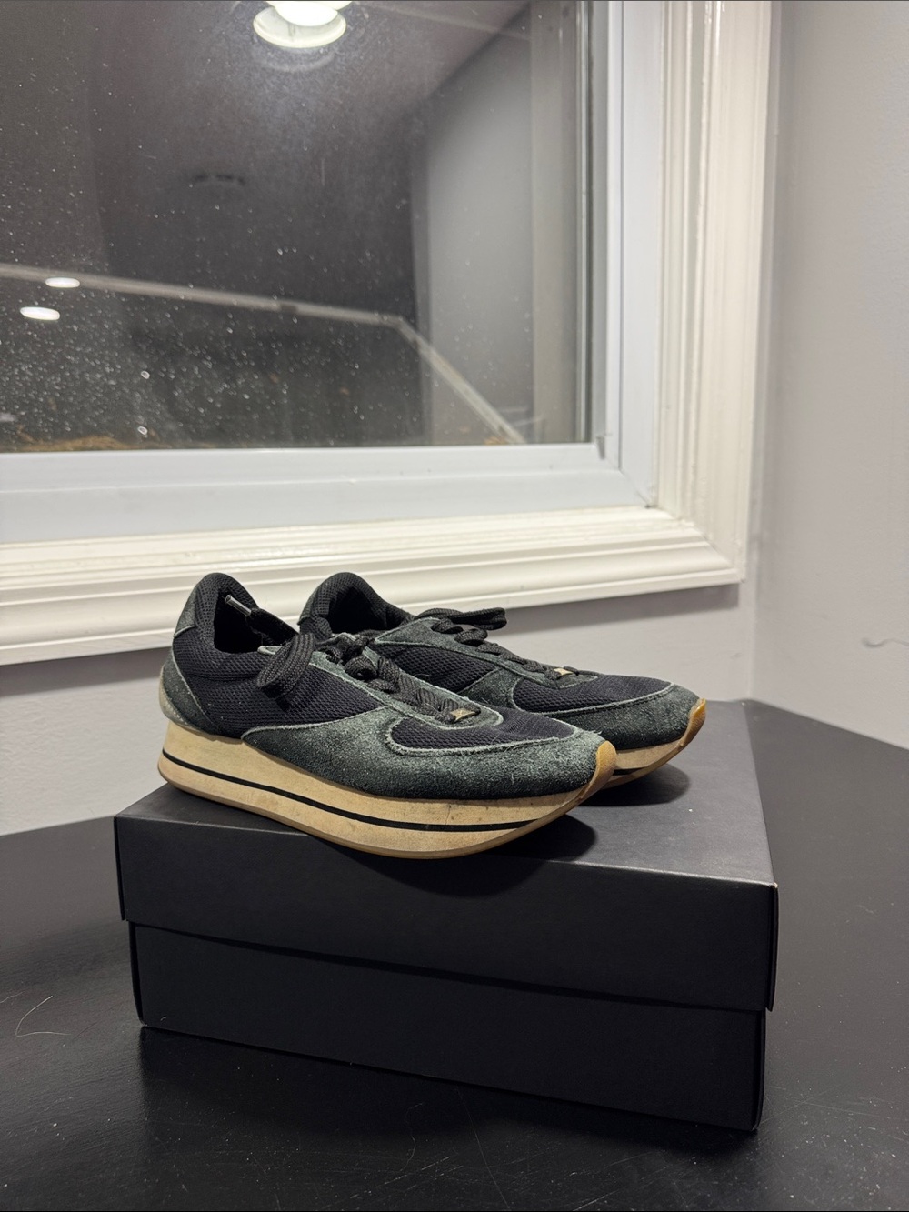 Women’s Black and Dark Green Retro-Style Casual Sneakers